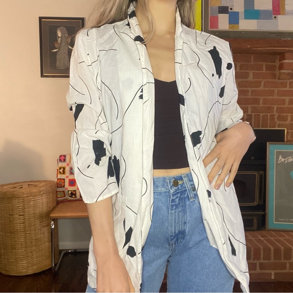 Vintage 80s Randy W/ Love Abstract Art Oversized Open Front Cotton Shirt… - Picture 3 of 16